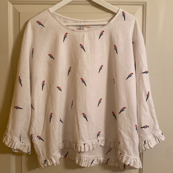 C&C California white linen blend oversized boxy top ruffle hem/cuff macaw size M - Picture 1 of 7